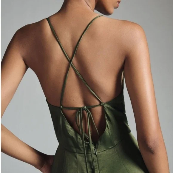 Anthropologie Green Satin Jumpsuit